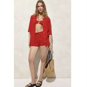 J Crew Airy Gauze Button Up Shirt Red CI257 Size Large